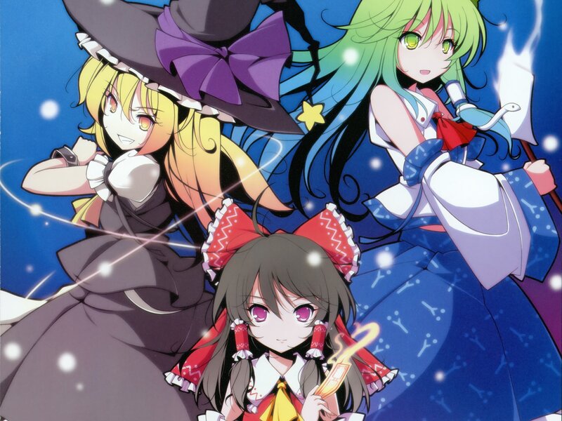 Three magical girls in a fantasy scene