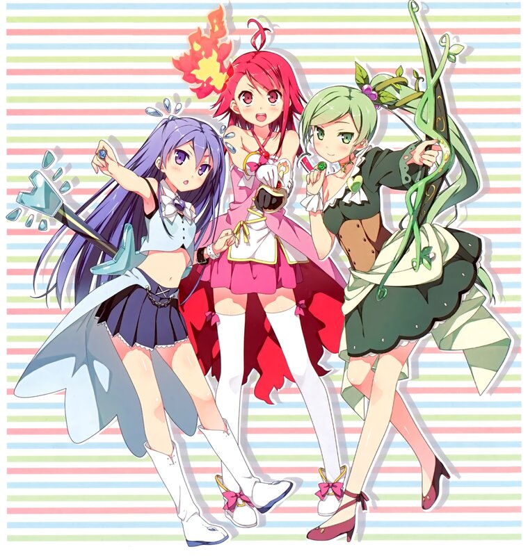 Three magical girls with weapons