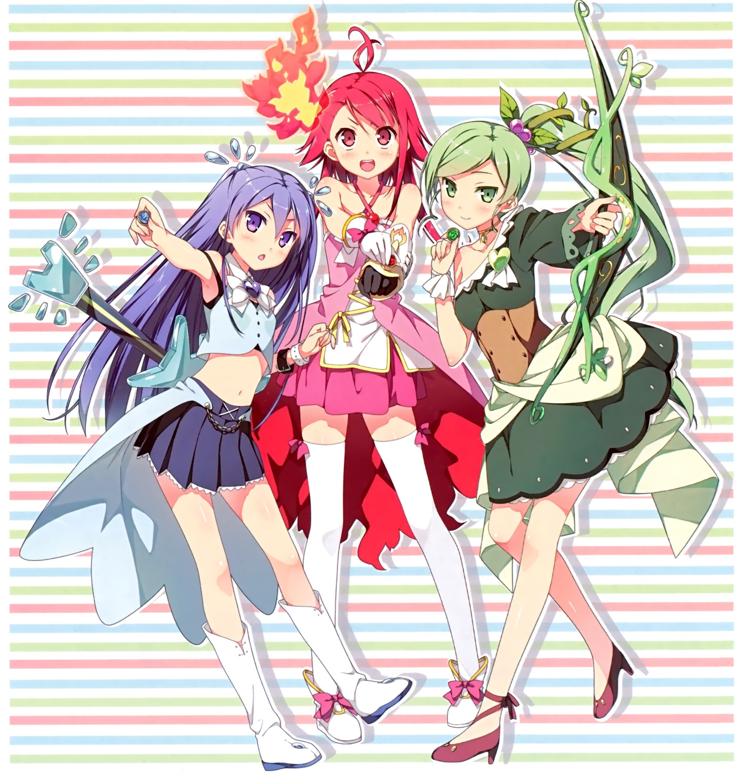 Three magical girls with weapons
