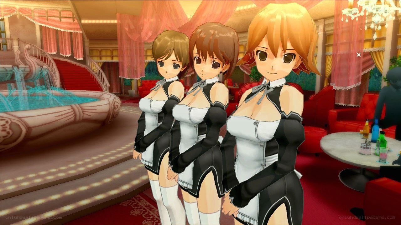 Three maids in a luxurious hall