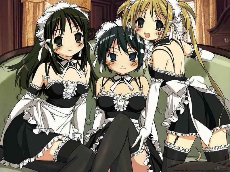 Three maids in black and white uniforms
