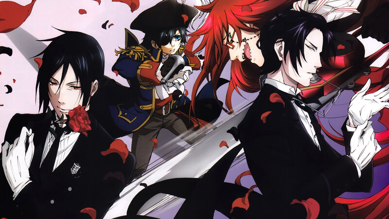 Three Male Characters — Black, Dramatic, Anime, Red Rose