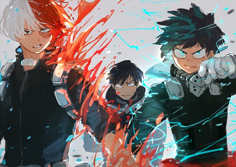 Three Male Characters in Action — Red