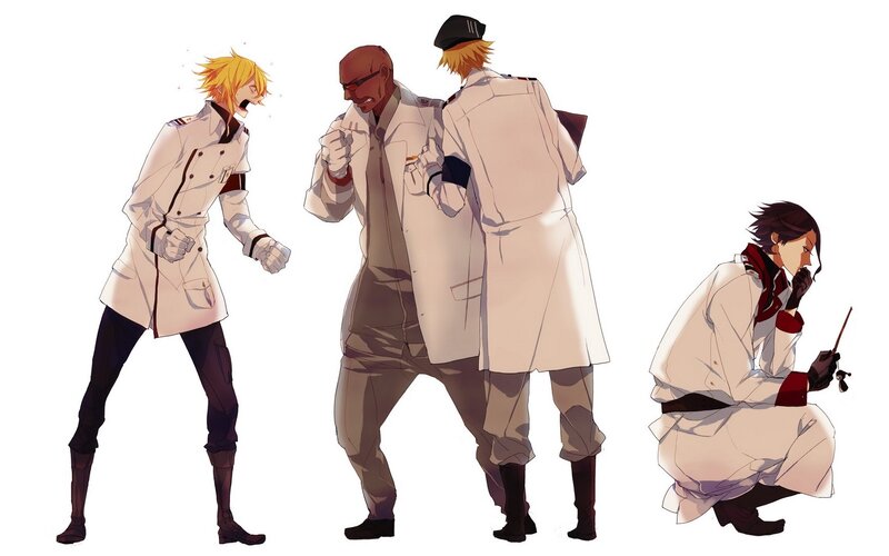 Three Male Characters in Coats