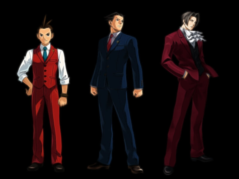 Three male characters in suits