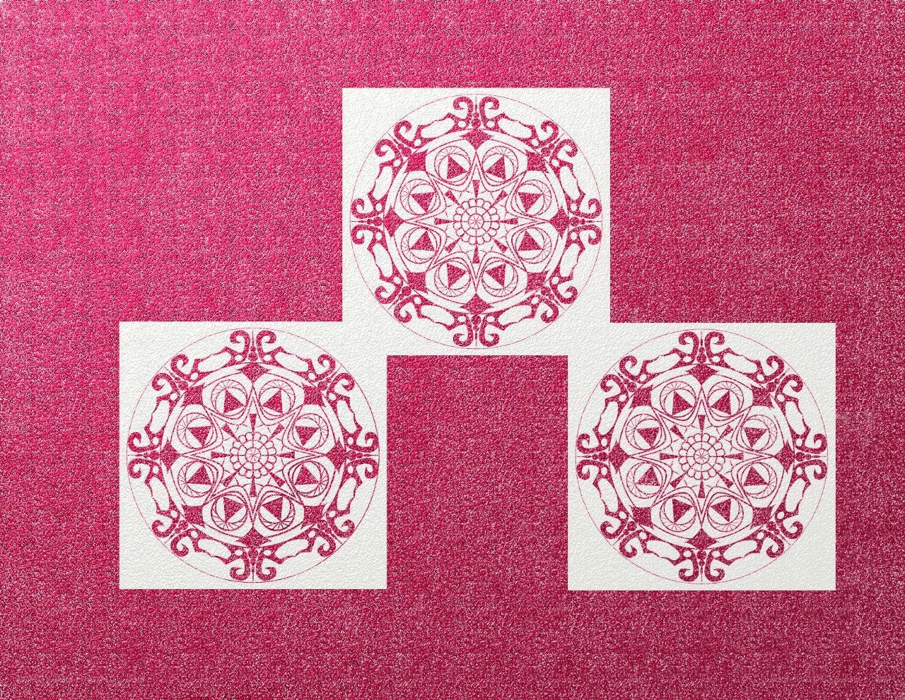 three mandala designs on pink