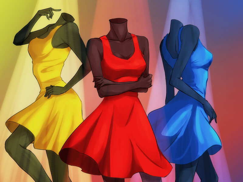 Three Mannequins in Dresses