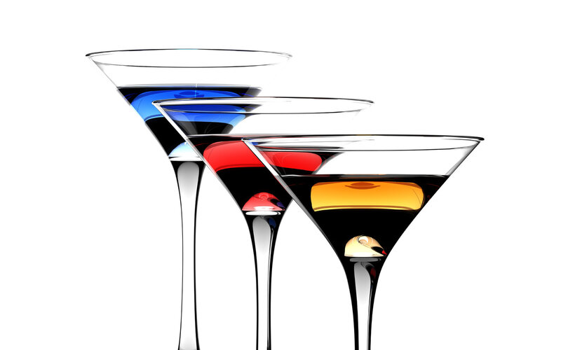 Three Martini Glasses — Blue, Clean