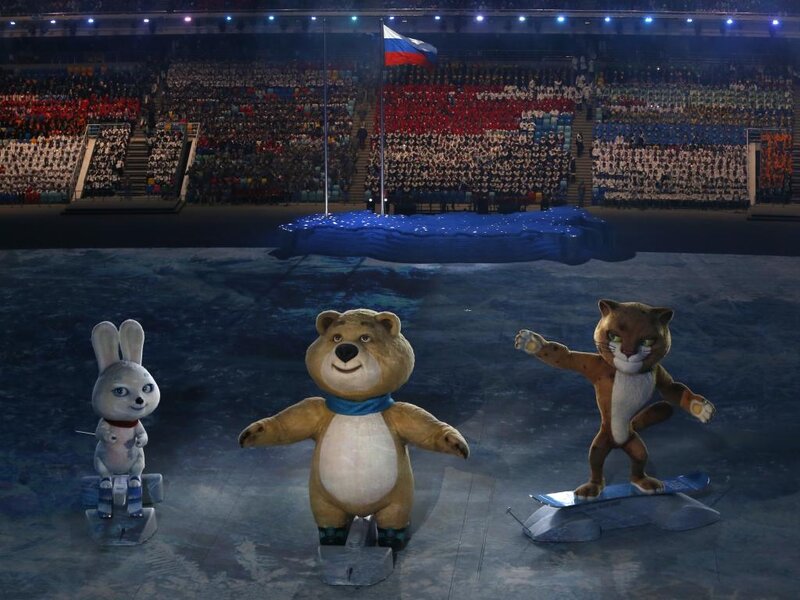 Three Mascots on Stage