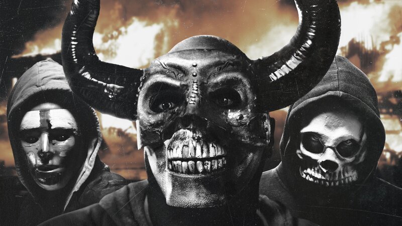 Three Masked Figures — Black, Dark, Dramatic