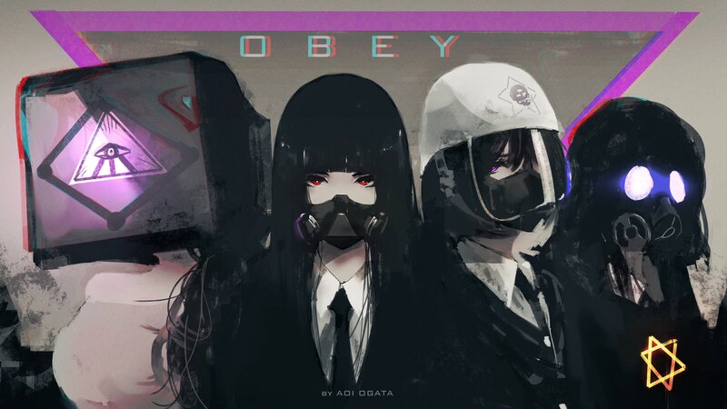 Three Masked Figures — Black, Dramatic