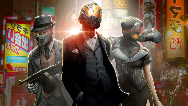 Three Masked Figures in Suits — Black