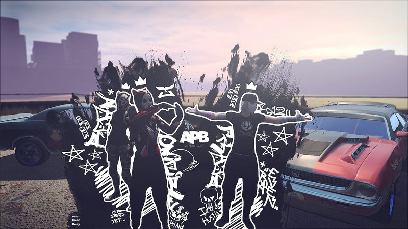 Three Masked Figures with Cars