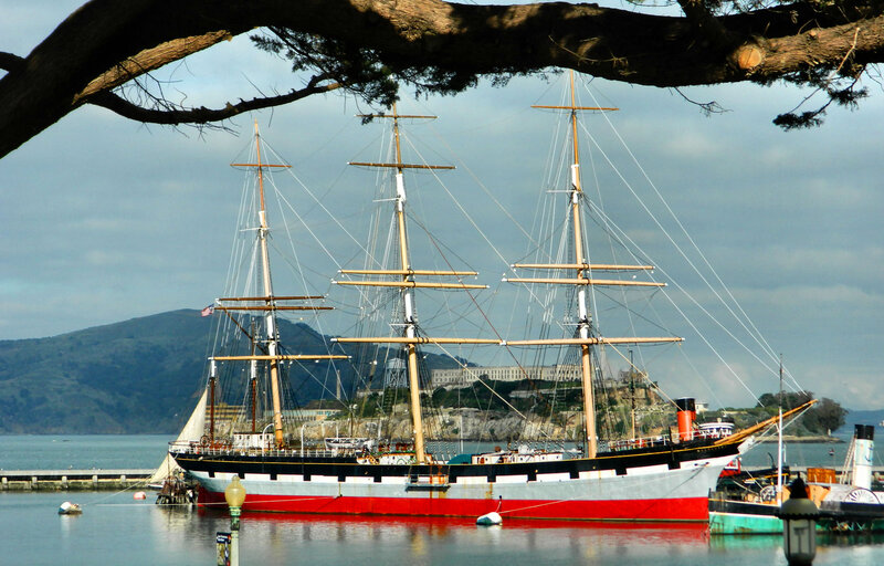 Three-masted Sailing Ship — Blue, Serene
