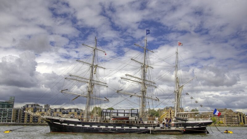 Three-masted Sailing Ship — Blue