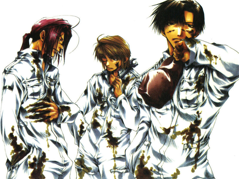 three mechanics in stained uniforms