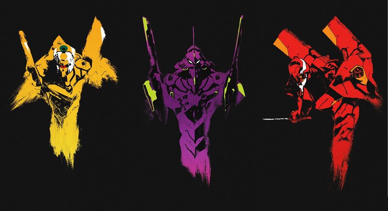 Three Mechs in Combat — Black