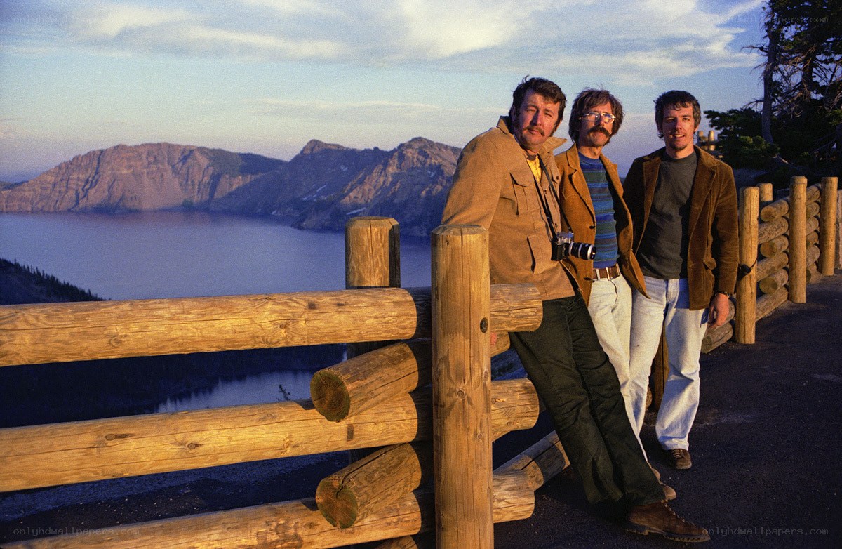 Three men at Crater Lake viewpoint