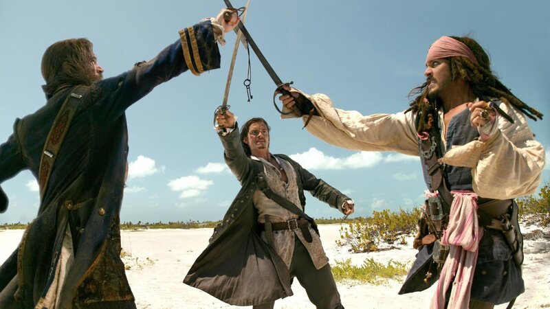 Three Men Fighting with Swords — Blue, Dramatic