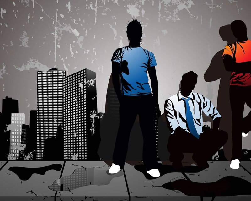 Three Men in City — Gray