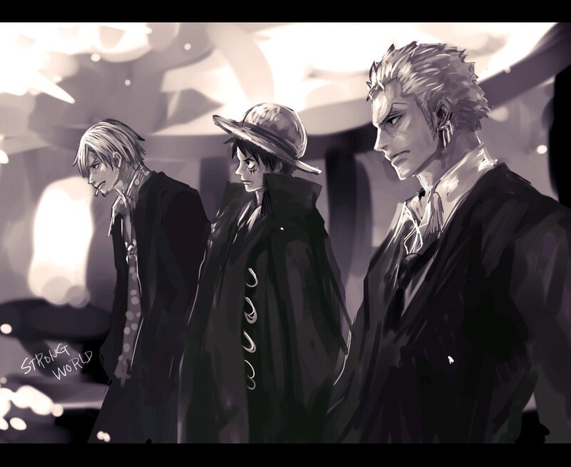 Three Men in Coats — Black, Dramatic, Manga