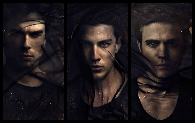Three Men in Dark Clothing — Black, Dramatic, Photograph