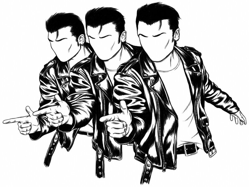 Three Men in Leather Jackets — Black, Confident, Manga