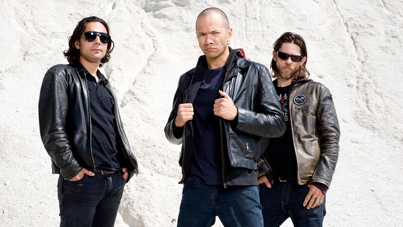 Three Men in Leather Jackets — Black, Serious, Afternoon