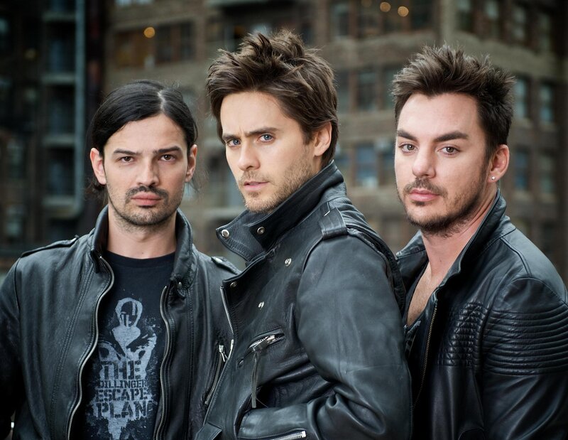 Three Men in Leather Jackets — Black, Serious, Photograph, Leather Jackets, City Background, Gray