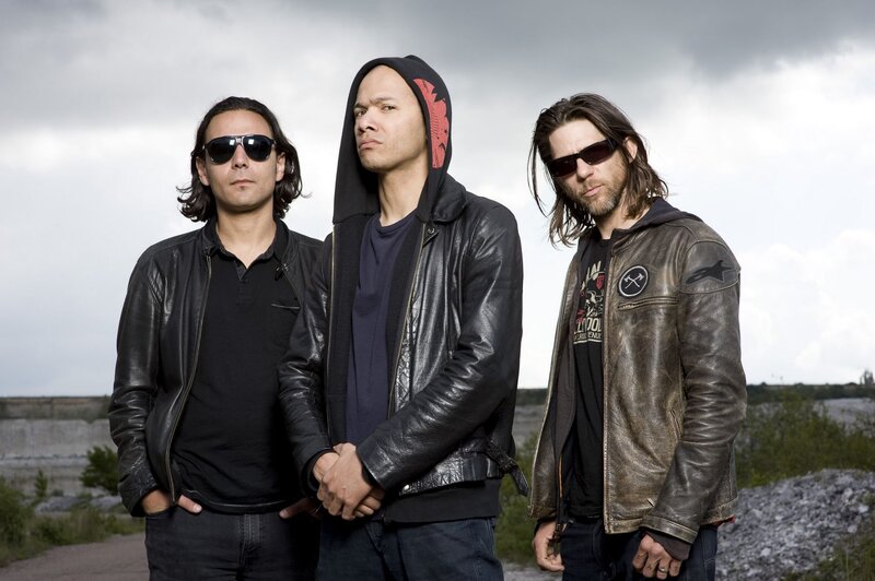 Three Men in Leather Jackets — Black, Serious, Photograph