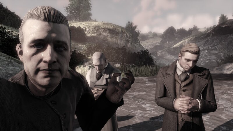 Three Men in Period Clothing — Brown