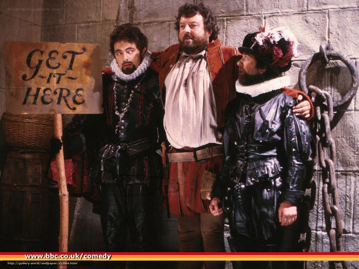 Three men in period costumes