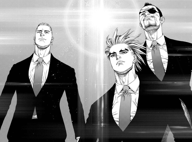 Three Men in Suits — Black, Dramatic, Manga