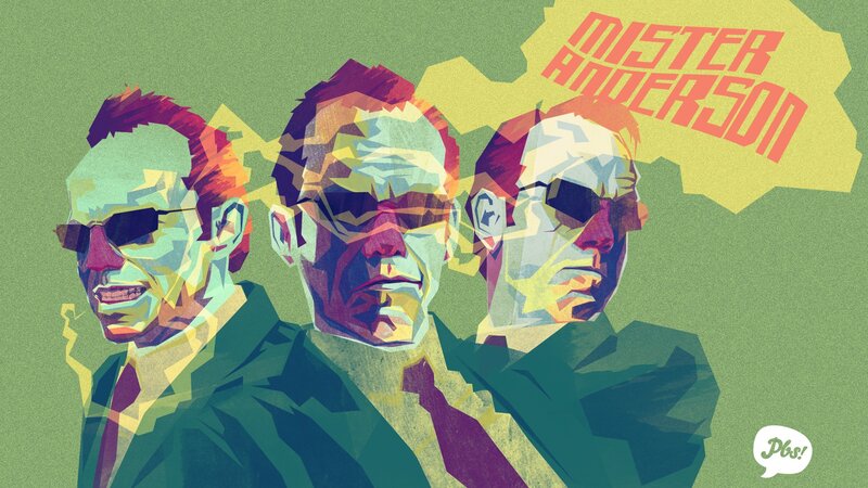 Three Men in Suits — Green, Dramatic, Digital Art, Sunglasses