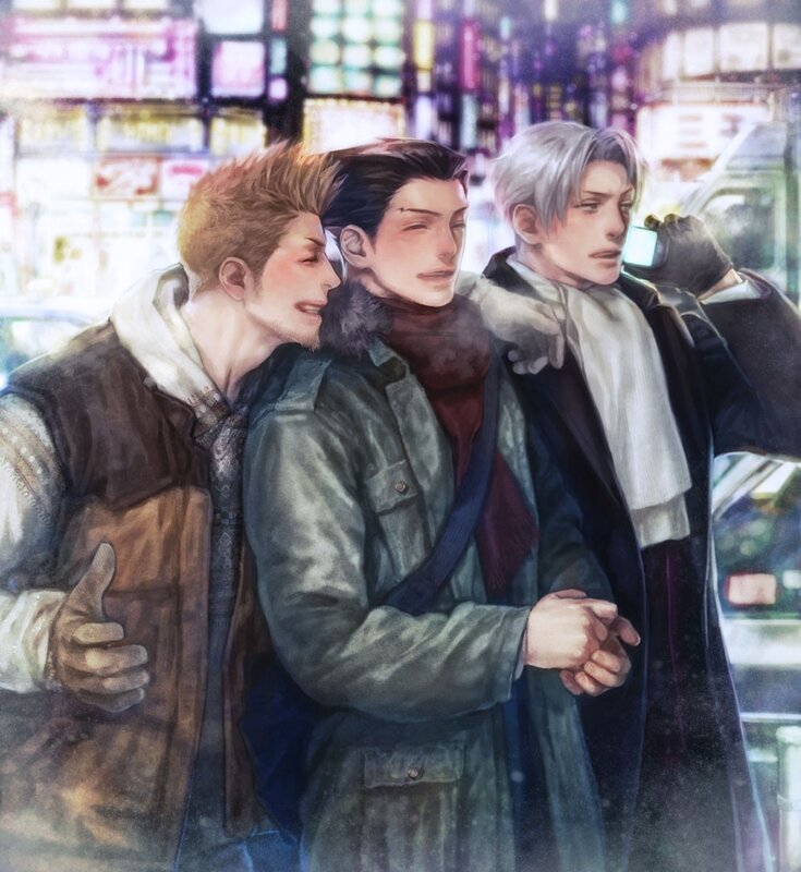 Three Men on a City Street — Gray