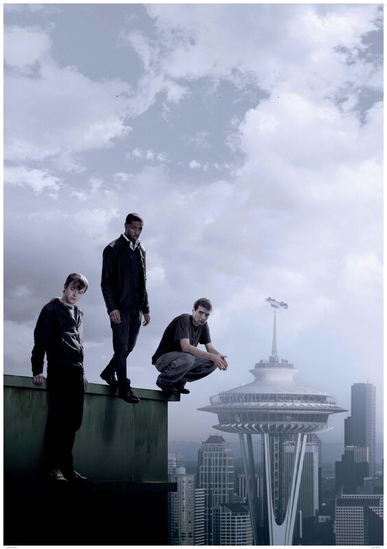 three men on a rooftop