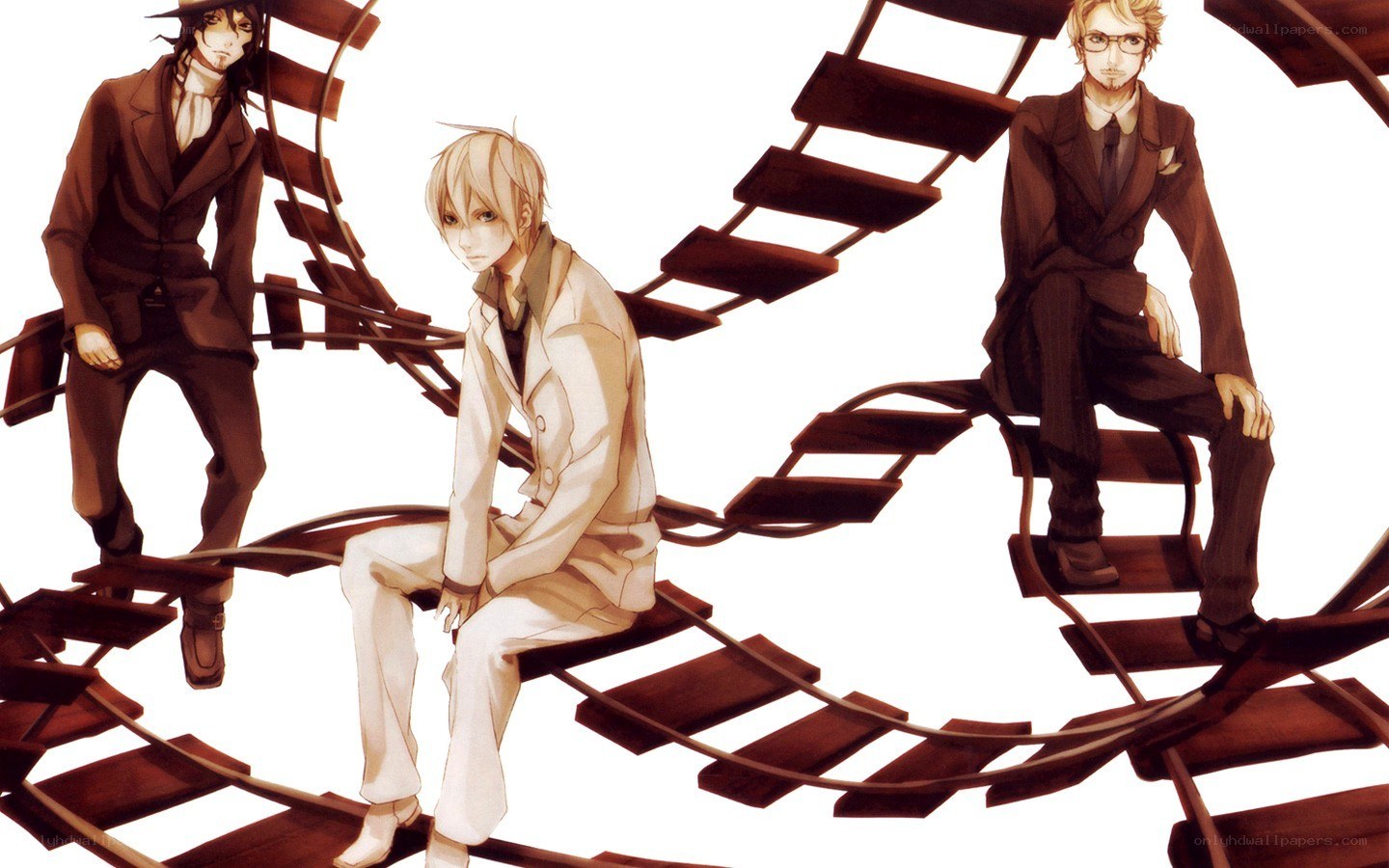 three men on a spiral staircase