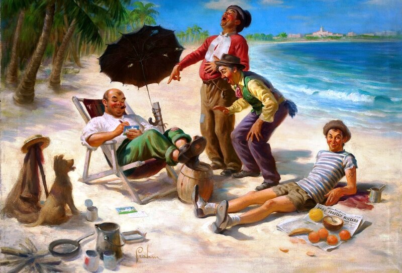 Three Men on Beach — Blue