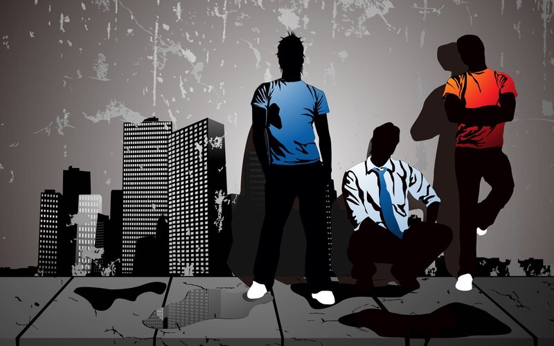 Three Men on Rooftop — Gray