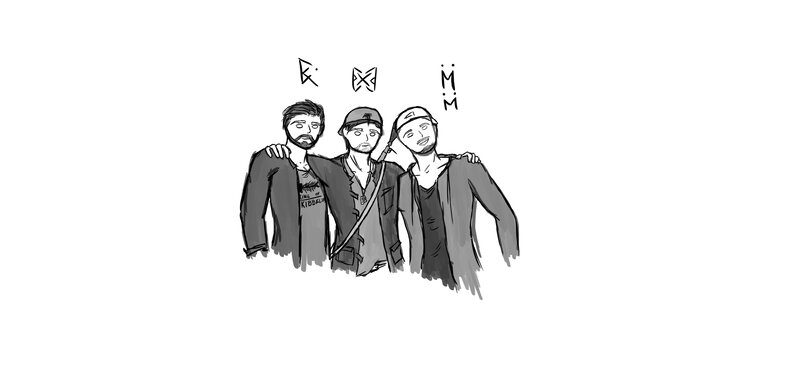 Three Men Standing Together — Black, Neutral