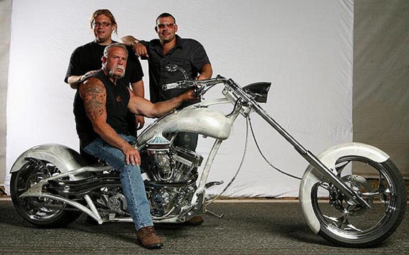 Three Men with Chopper Motorcycle
