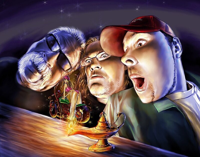 Three Men with Genie Lamp