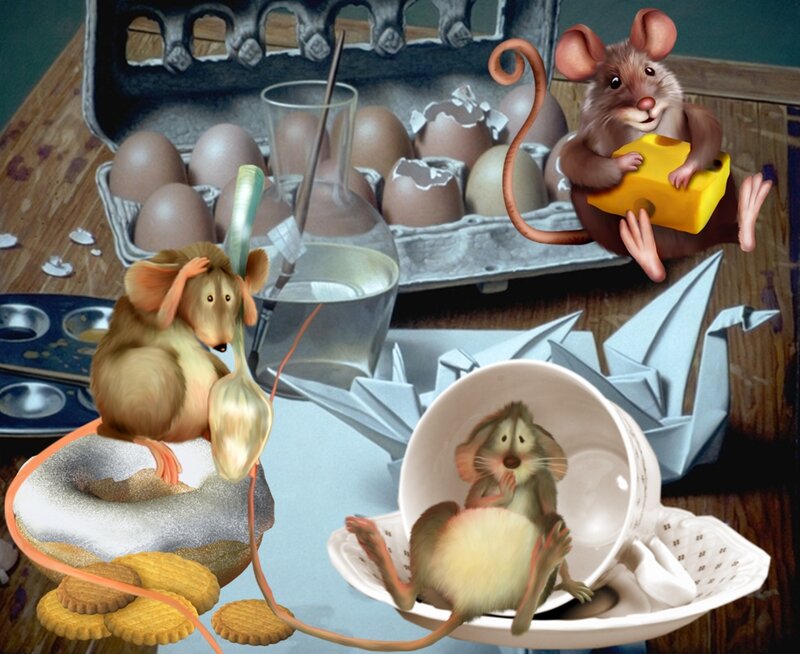 Three Mice on Table