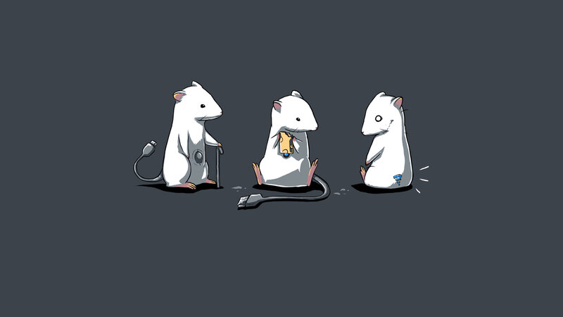 Three mice with tech accessories