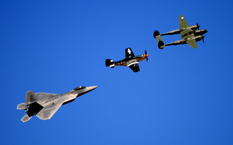 Three Military Aircraft — Blue, Clear, Afternoon, Photograph, Sky