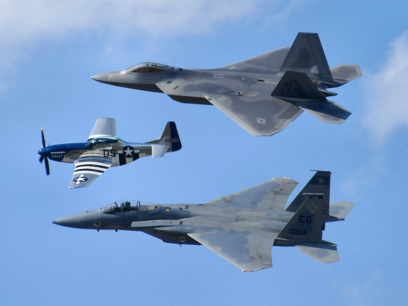 Three Military Aircraft — Blue, Dynamic