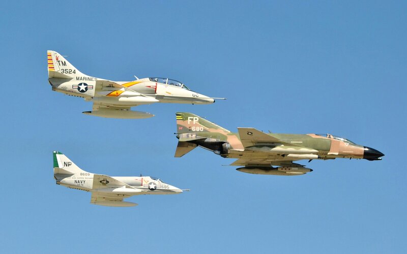 Three Military Jets in Formation — Blue