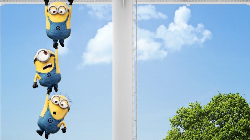 Three Minions Hanging — Blue