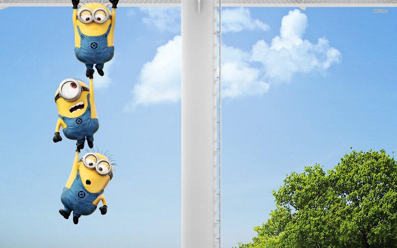 Three Minions Hanging — Yellow