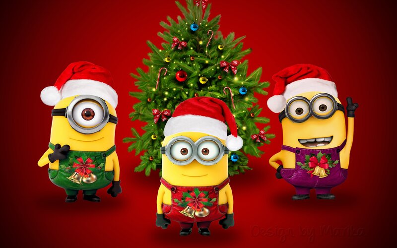 Three Minions in Holiday Gear — Red, Festive